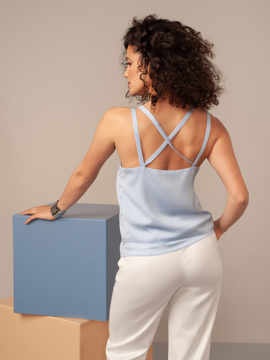 Baby Blue Satin Camisole with Criss-Cross Back for Casual Elegance Baby Blue Satin Camisole with Criss-Cross Back for Casual Elegance — Baby Blue Outfits 2027