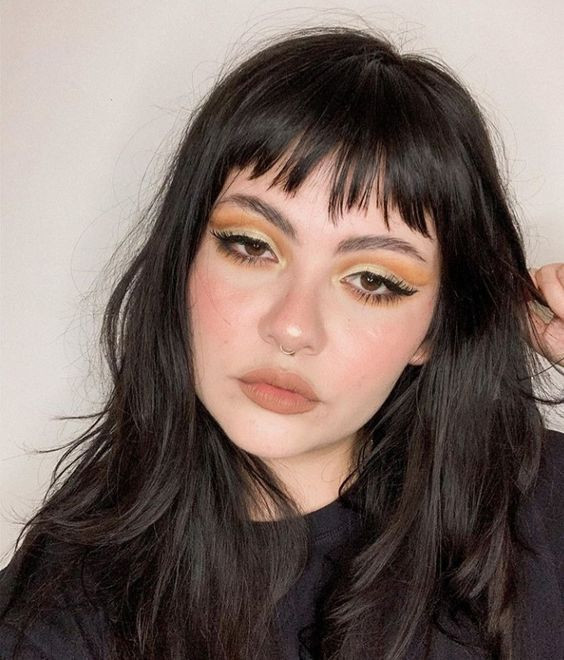 Mid-Back Long Layers Black With Choppy Baby Bangs Mid-Back Long Layers Black With Choppy Baby Bangs — Baby Bangs 2027