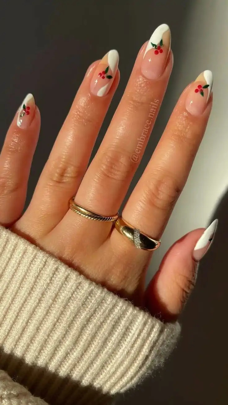 Medium Almond Holly Berry French Medium Almond Holly Berry French — Christmas Nails 2026