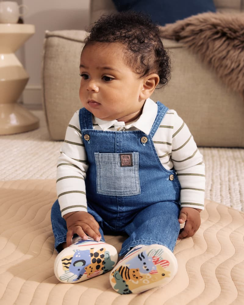 Denim Overalls with Striped Polo Shirt Denim Overalls with Striped Polo Shirt — Baby Outfits 2027