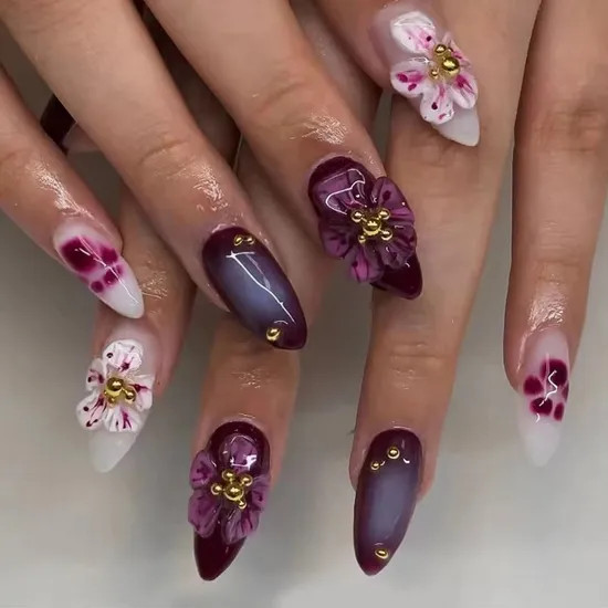 Pastel Floral Decals on Sheer Nude Pastel Floral Decals on Sheer Nude — Floral Acrylic Nails 2027