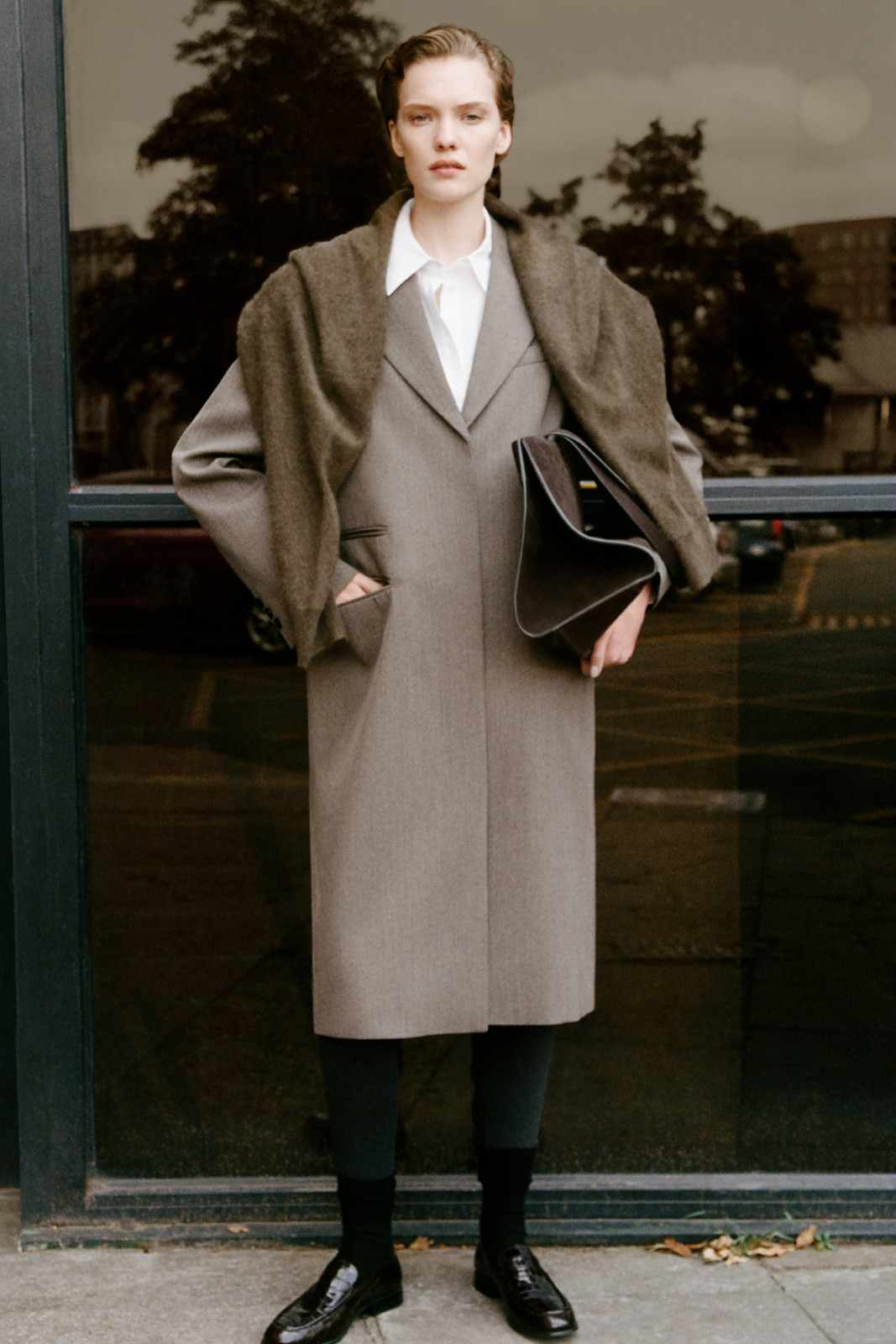 Grey Coat with Draped Sweater and Wide-Leg Trousers Grey Coat with Draped Sweater and Wide-Leg Trousers — Fall Capsule Wardrobe 2026
