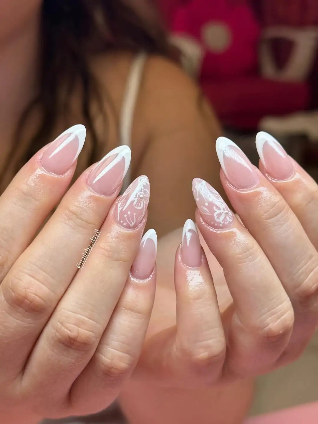 Visual Idea — White French Tips Adorn Most Nails Visual Idea — White French Tips Adorn Most Nails — Lace Nails 2027