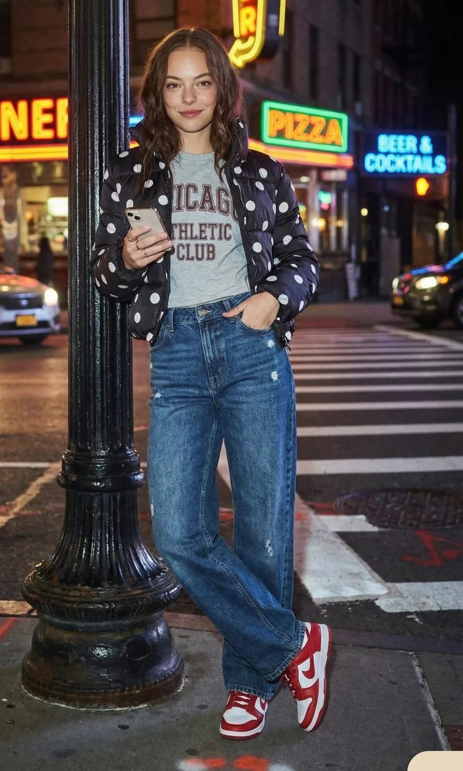 Polka Dot Puffer Jacket and Distressed Jeans: Y2K Street Style Polka Dot Puffer Jacket and Distressed Jeans: Y2K Street Style — 2000s Outfits 2027