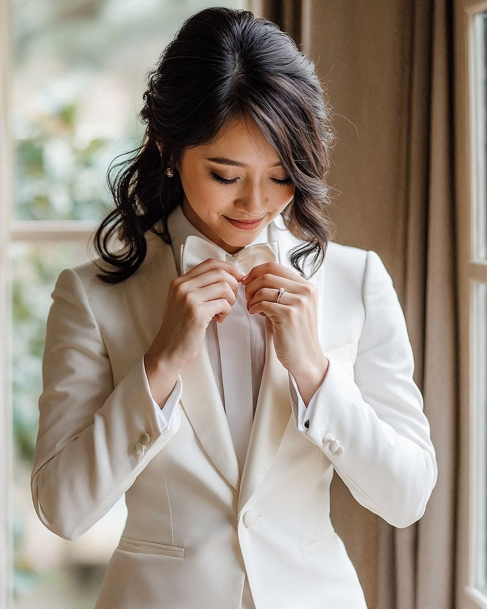 Ivory Tuxedo Jacket and Bow Tie for Sophisticated Evening Events Ivory Tuxedo Jacket and Bow Tie for Sophisticated Evening Events — Bow Tie Outfits for Women 2027