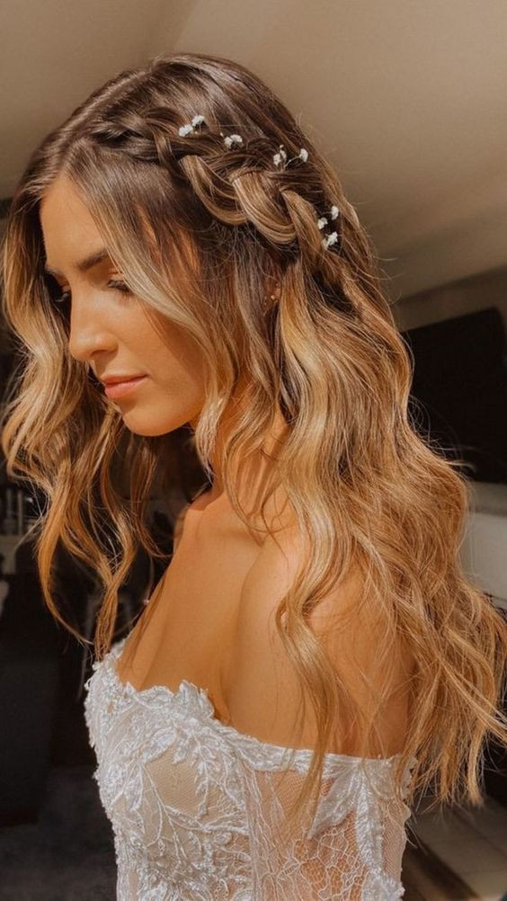 Honey Blonde Waves with Delicate Braids Honey Blonde Waves with Delicate Braids — Junior Prom Hairstyles 2027