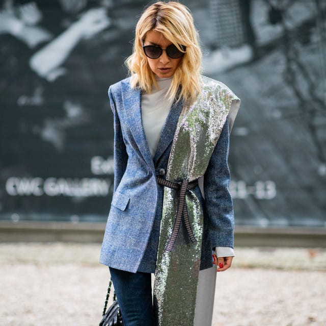 Textural Play: Tweed Blazer with a Sequined Scarf — Holiday Party Outfits 2026
