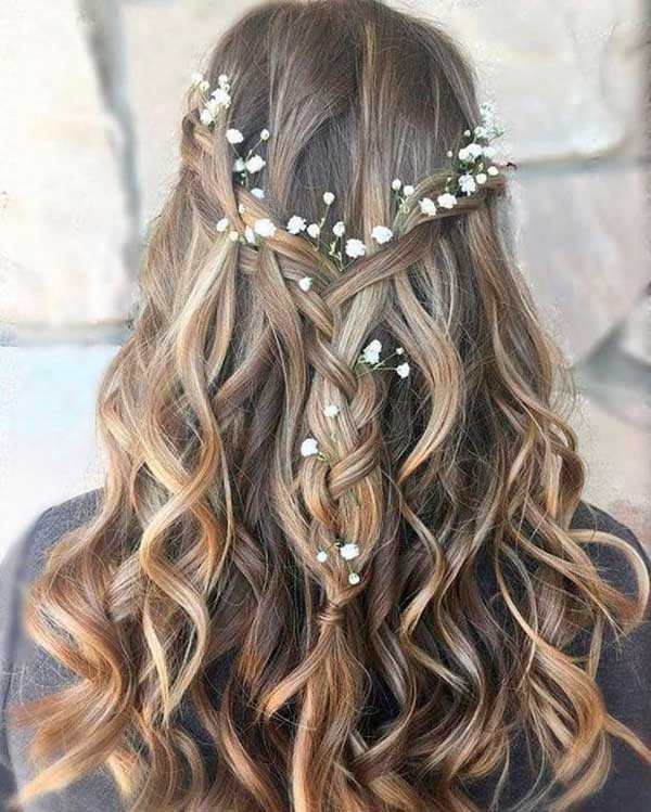 Bohemian Half Up With Flowers — Bridesmaid Hairstyles 2027