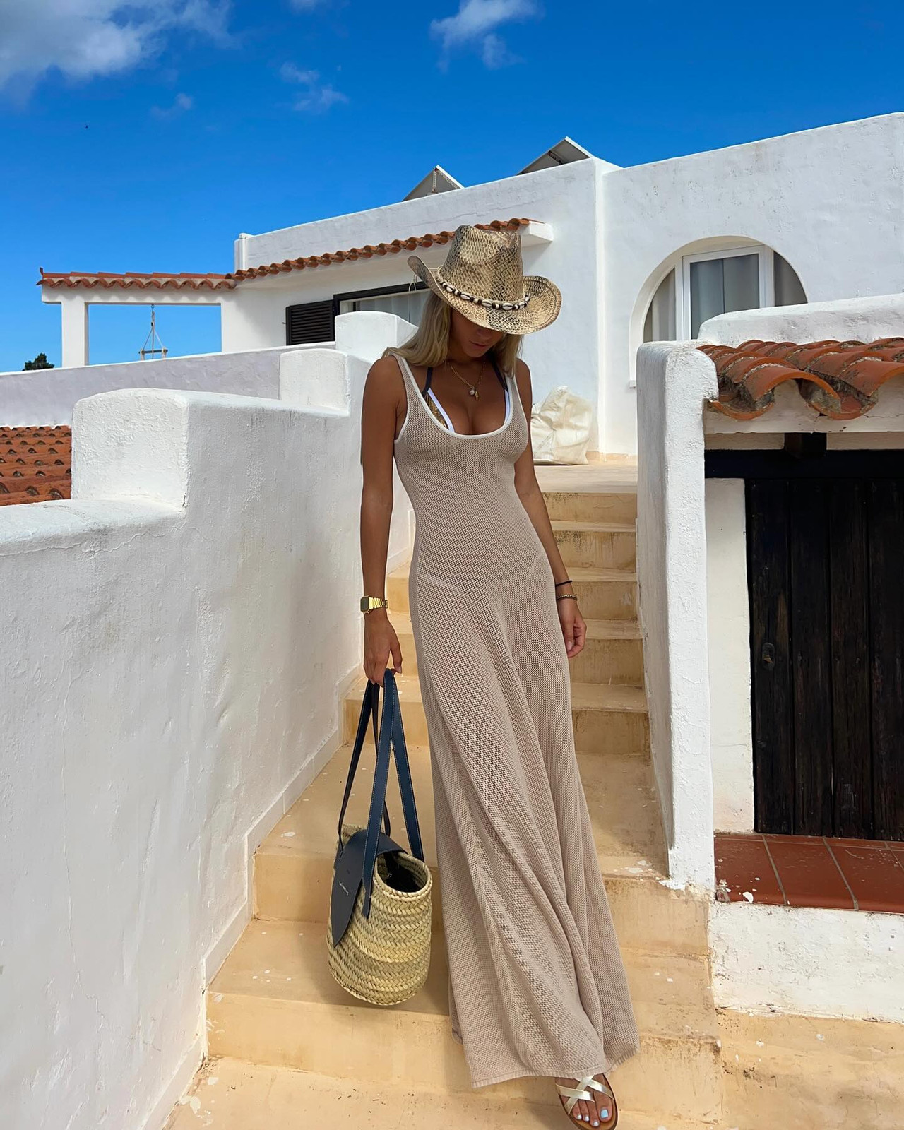 Ribbed Knit Maxi Layered Over a Bikini Ribbed Knit Maxi Layered Over a Bikini — Beach Dresses 2027