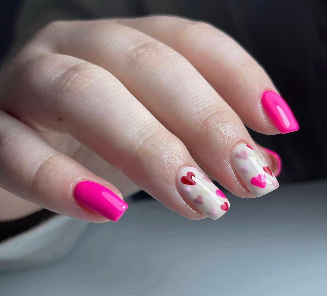 Hot Pink Cream Base Red And Pink Accents Visual Idea Hot Pink Cream Base Red And Pink Accents Visual Idea — Heart Nails 2027