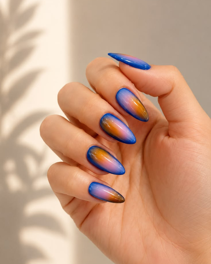 Blue Pink And Orange Gradient Aura Nails — Aura Nails 2027