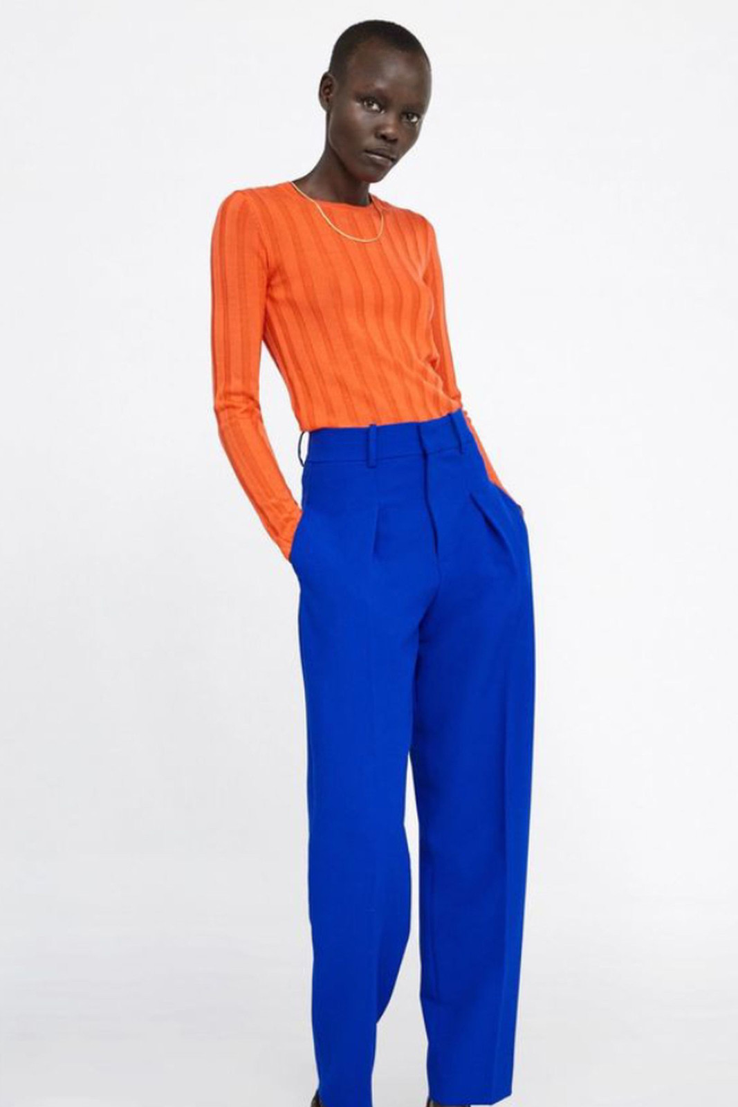 Vibrant Cobalt Blue Trousers with Orange Top for Bold Contrast Vibrant Cobalt Blue Trousers with Orange Top for Bold Contrast — Cobalt Blue Outfits 2027