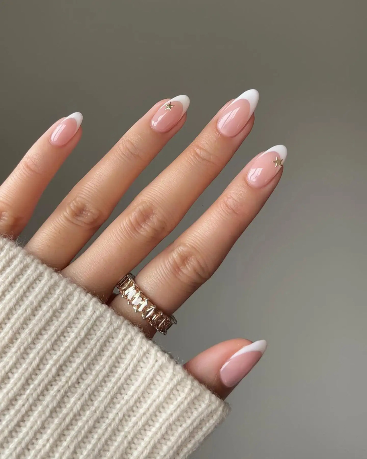 Gold Star French Almonds — French Tip Nails 2027