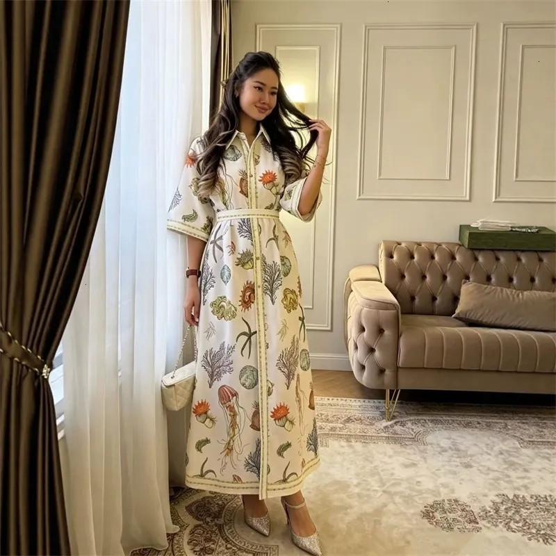 Cream Collared Midi Dress with Marine Print for a Unique Brunch Cream Collared Midi Dress with Marine Print for a Unique Brunch — Cute Brunch Dress 2027