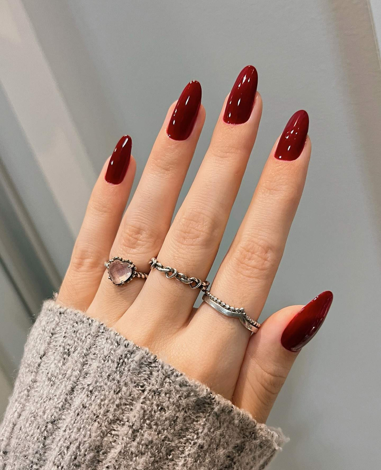 Classic Deep Red Glossy Almond Nails Classic Deep Red Glossy Almond Nails — Winter Red Nails 2027