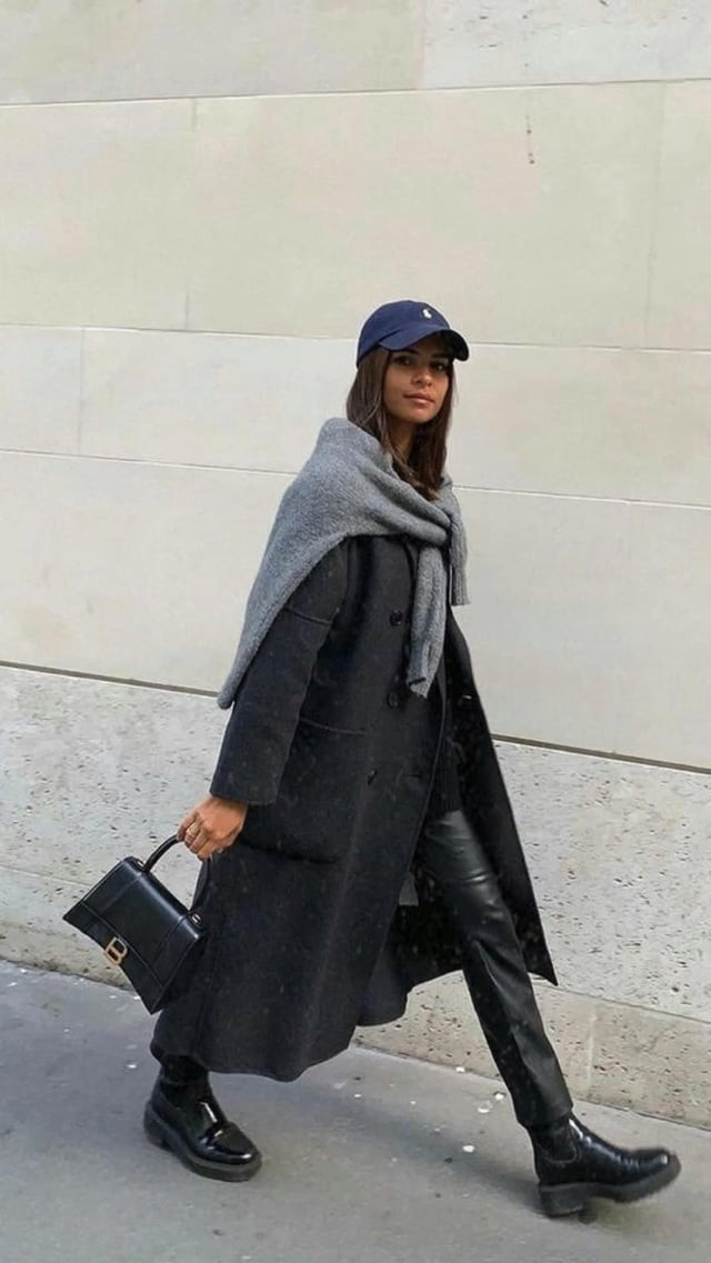 Chic Leather Trousers and Long Coat Chic Leather Trousers and Long Coat — Baseball Cap Outfits 2027