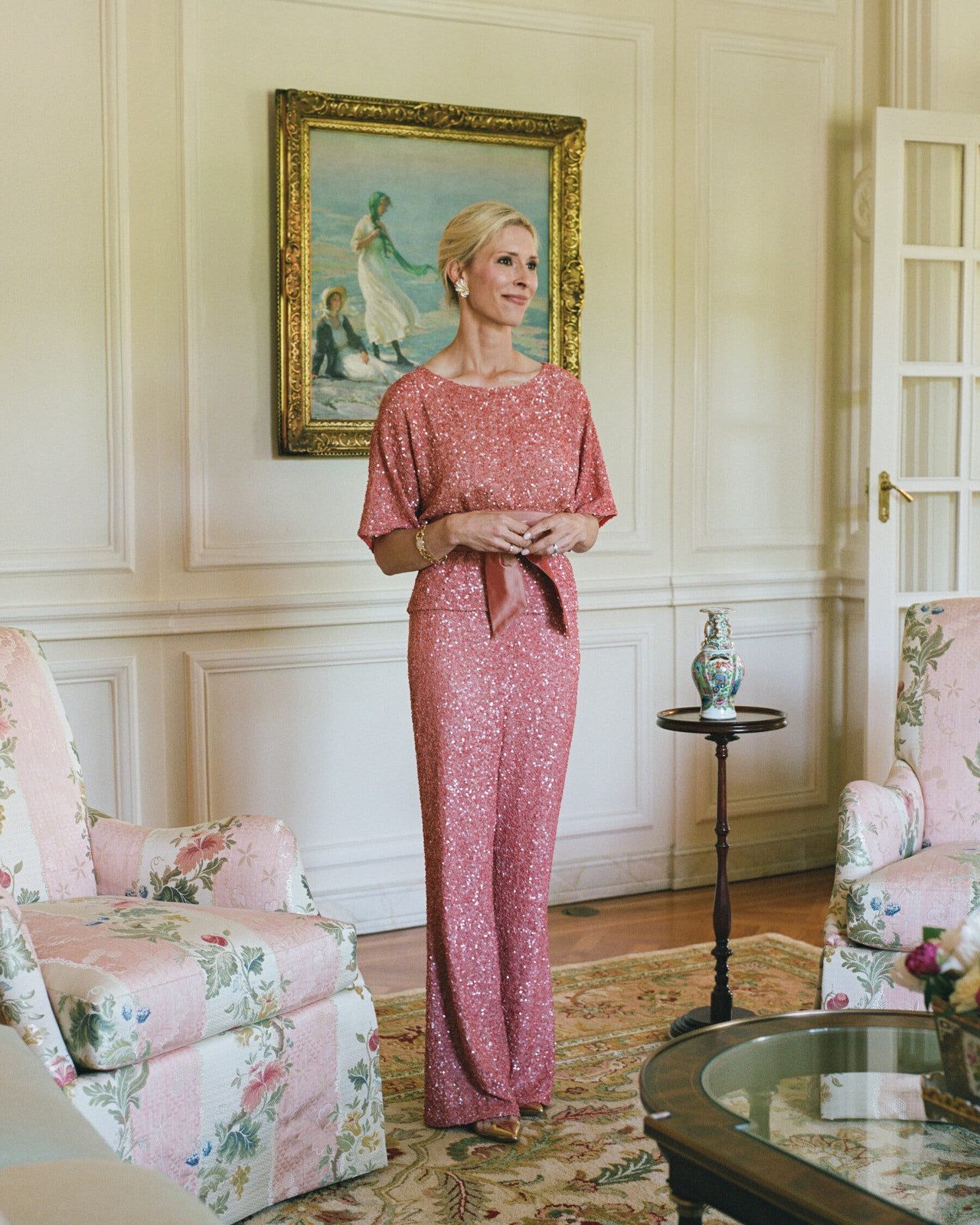 Pink Sequined Wide-Leg Jumpsuit for an All-Out Glamour Look Derby Outfits 2027
