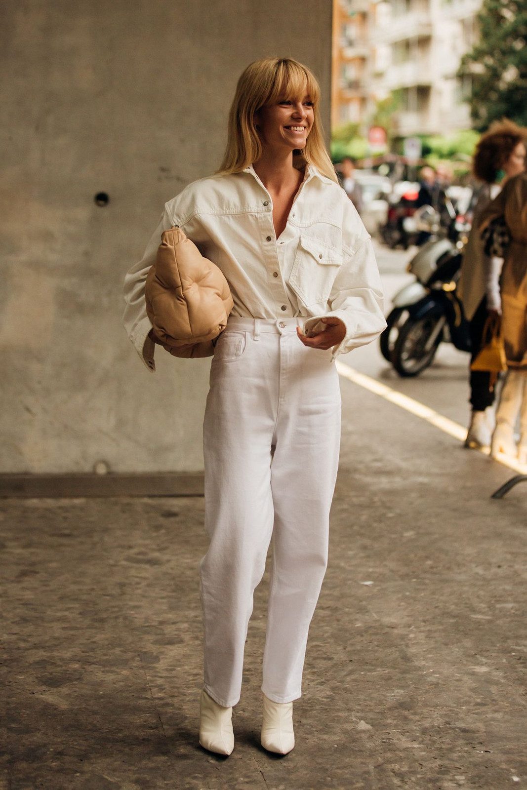 Monochromatic Ease: White Straight-Leg Jeans with White Denim Shirt Monochromatic Ease: White Straight-Leg Jeans with White Denim Shirt — White Jeans Outfits 2027