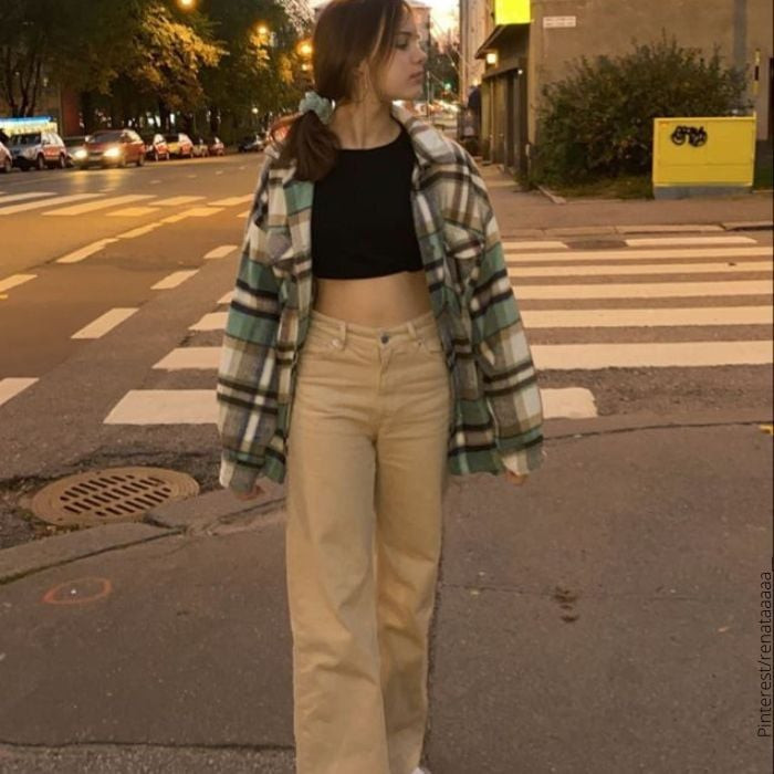 Plaid Oversized Shirt with Relaxed Fit Pants — Tumblr Outfits 2027