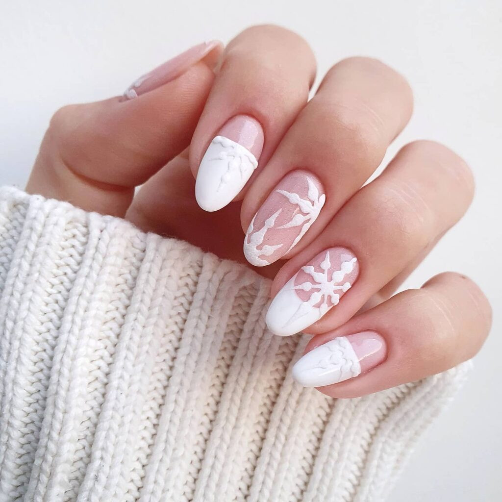 Sheer Pink Snowflake Cable Knit Nails Sheer Pink Snowflake Cable Knit Nails — Simple Winter Nails 2027