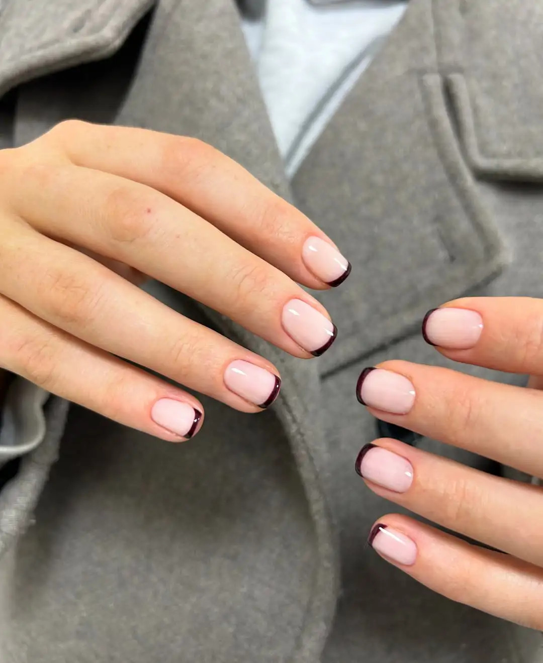 Short Oval Deep Burgundy French Short Oval Deep Burgundy French — Winter French Tip Nails 2027