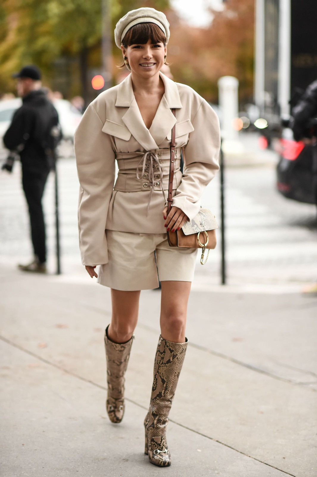 Modern Safari: Beige Beret with Oversized Jacket and Snakeskin Boots Modern Safari: Beige Beret with Oversized Jacket and Snakeskin Boots — Beret Outfits 2027