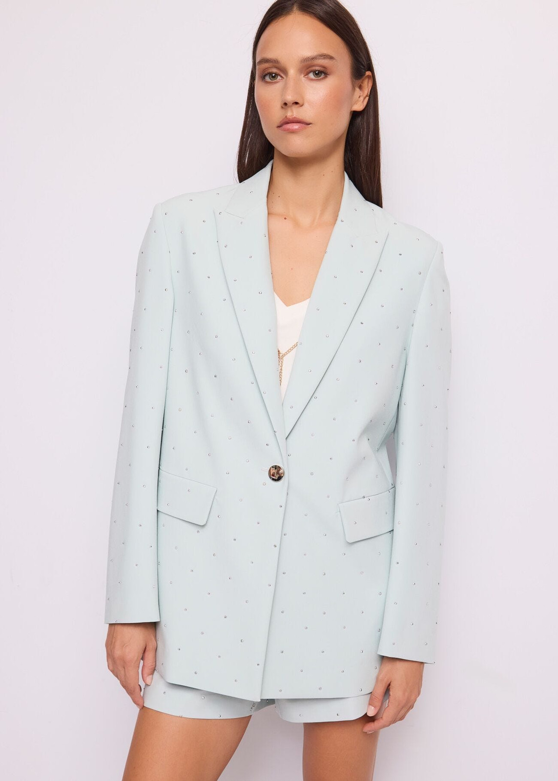 Baby Blue Blazer with Embellished Lapels for Elevated Smart Casual Baby Blue Blazer with Embellished Lapels for Elevated Smart Casual — Baby Blue Outfits 2027