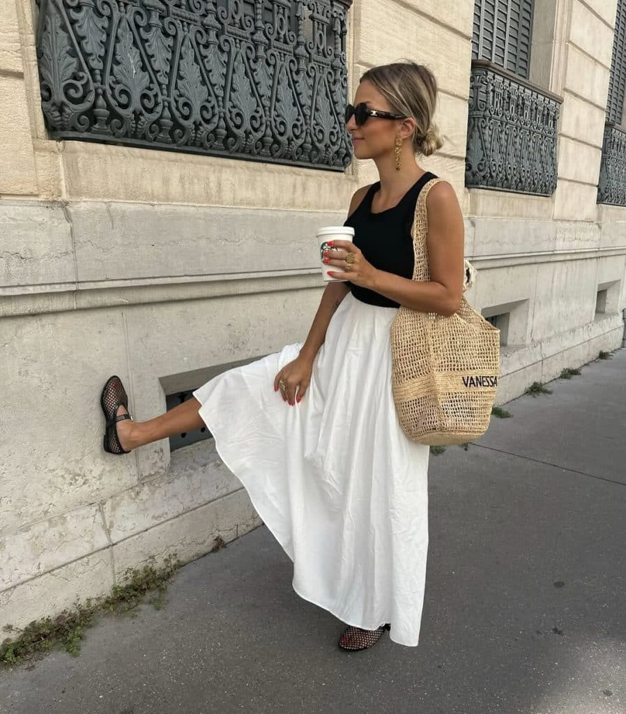 Black Tank Top with Flowy White Maxi Skirt Black Tank Top with Flowy White Maxi Skirt — Italy Summer Outfits 2027