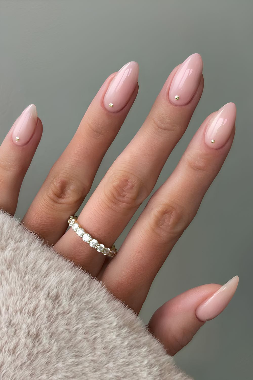 Short Almond Sheer Baby Pink Gold Dots — Baby Pink Nails 2027