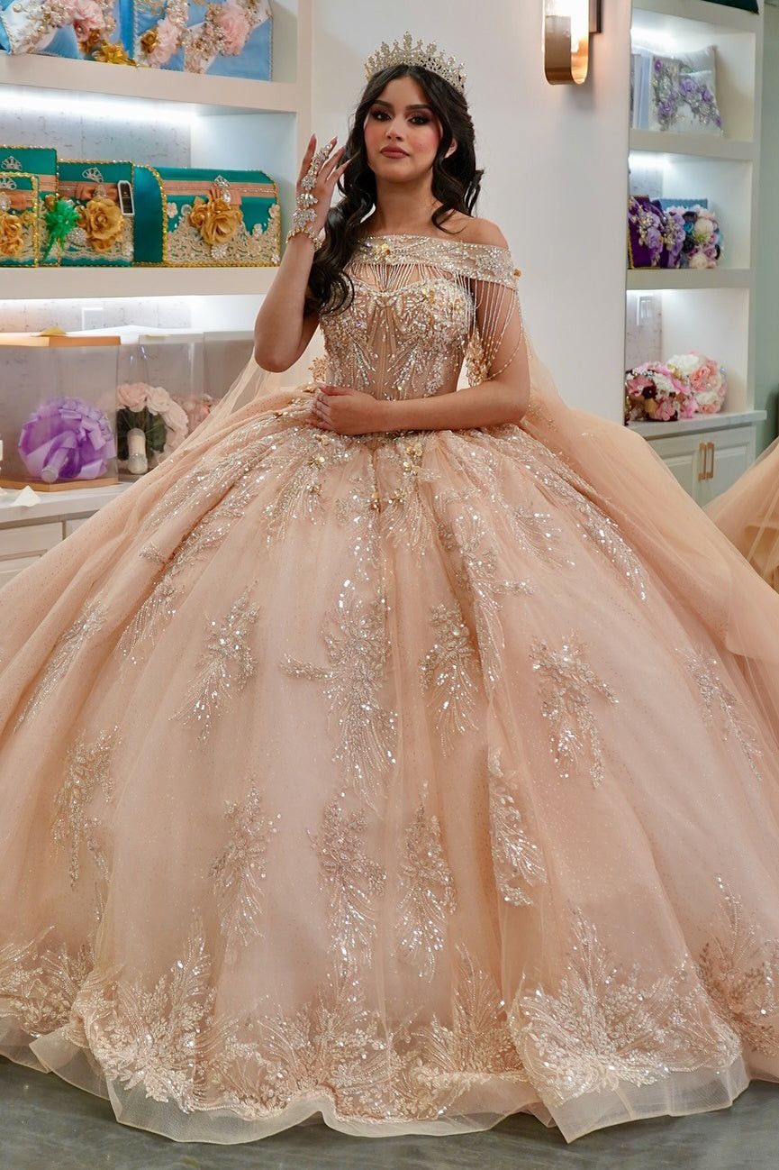 Glamorous Champagne Ballgown with Sparkling Embellishments Glamorous Champagne Ballgown with Sparkling Embellishments — Sweet 16 Dresses 2027