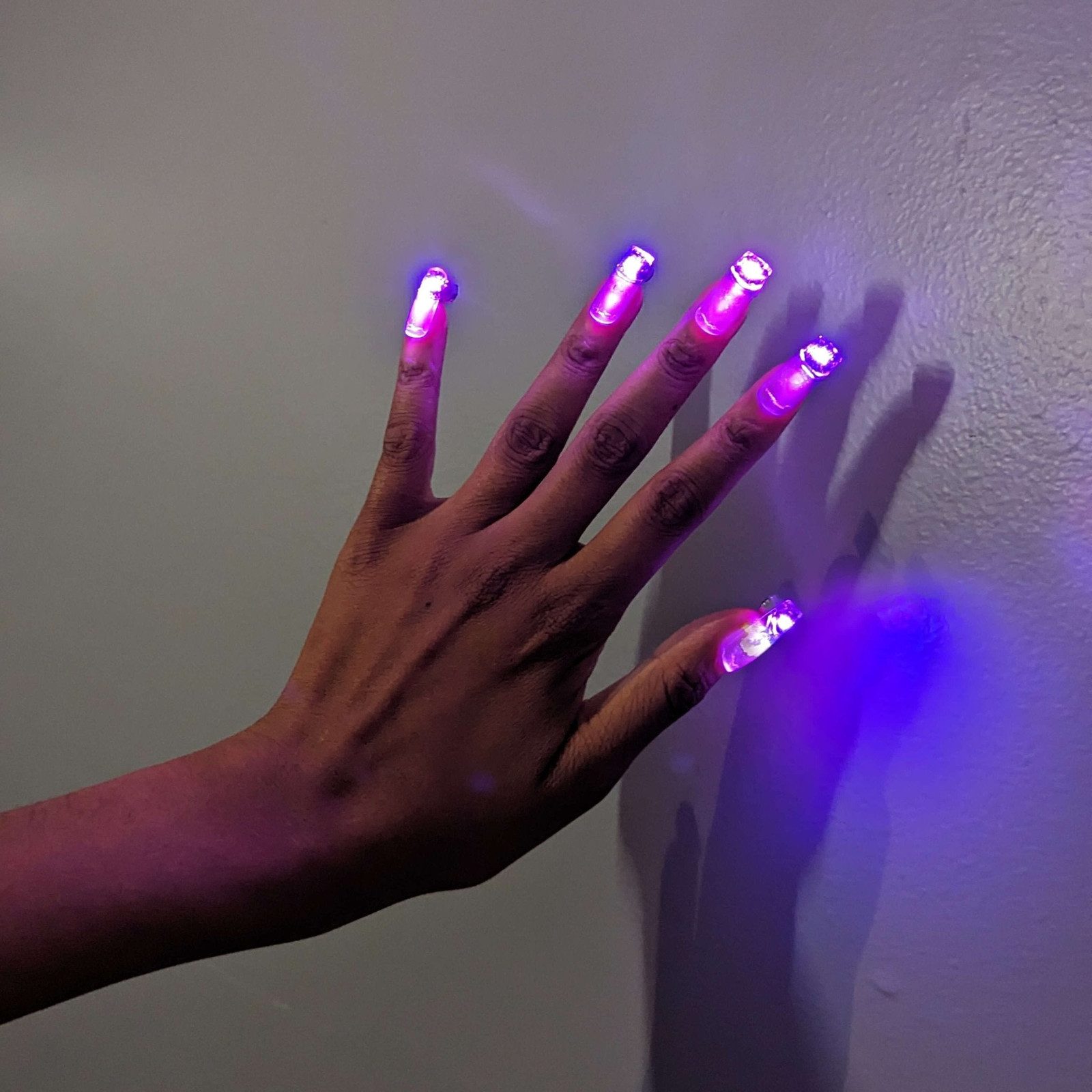 Purple LED Light Clear Coffin Nails Purple LED Light Clear Coffin Nails — Concert Nails 2027