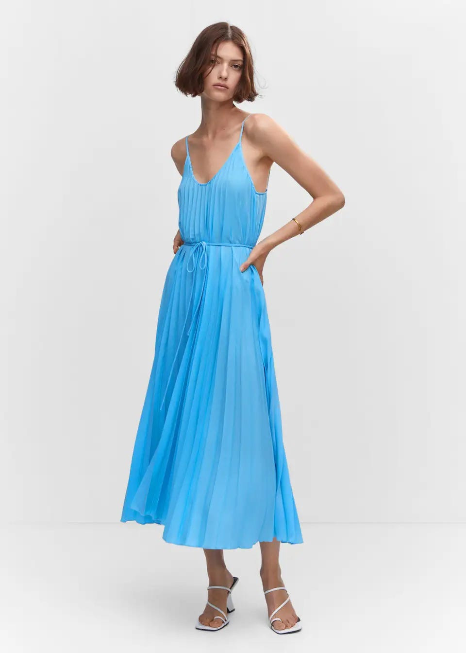 Bright Blue Pleated Midi Dress for Summer Days Bright Blue Pleated Midi Dress for Summer Days — Pleated Dress 2027