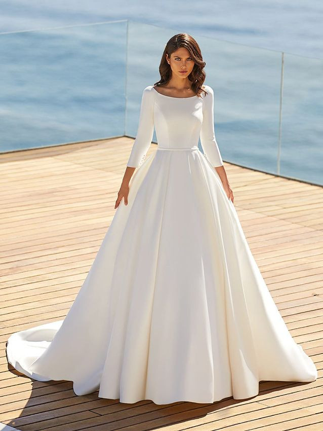 White Satin A-line Wedding Dress with Full Skirt White Satin A-line Wedding Dress with Full Skirt — Church Dresses 2027
