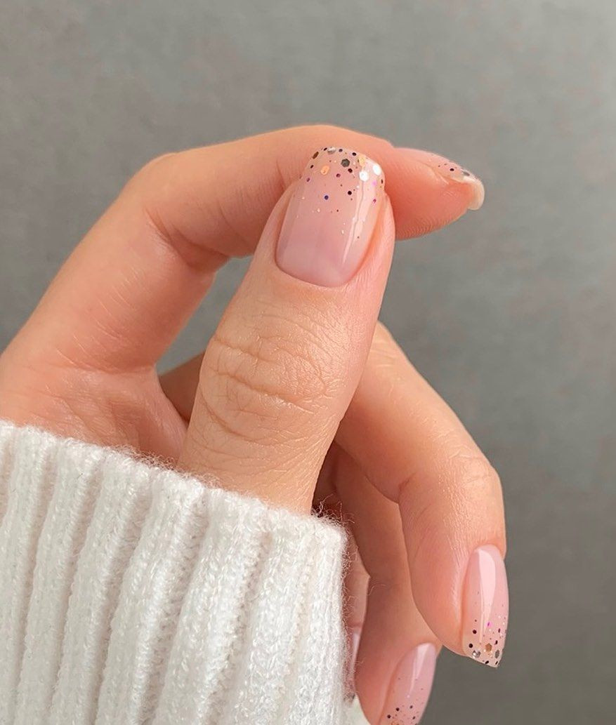 Nude Glitter Tip Accents Nude Glitter Tip Accents — Classy Simple Nail Designs 2027