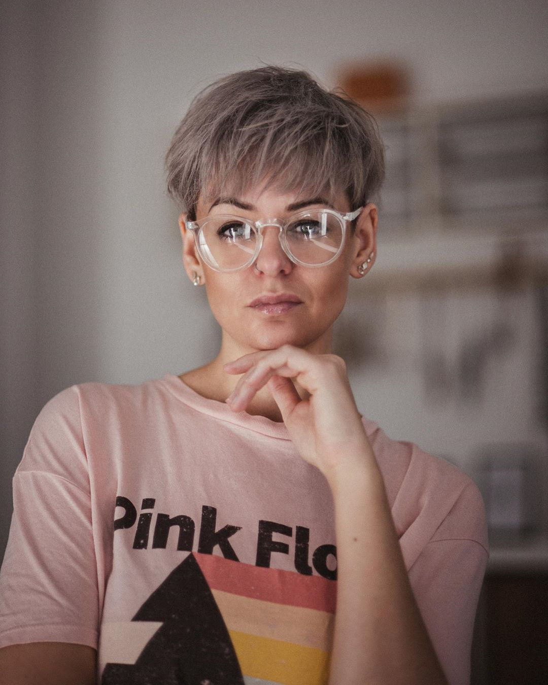 Ash Blonde Textured Pixie With Feathered Bangs Ash Blonde Textured Pixie With Feathered Bangs — Hairstyles 2027 with Glasses