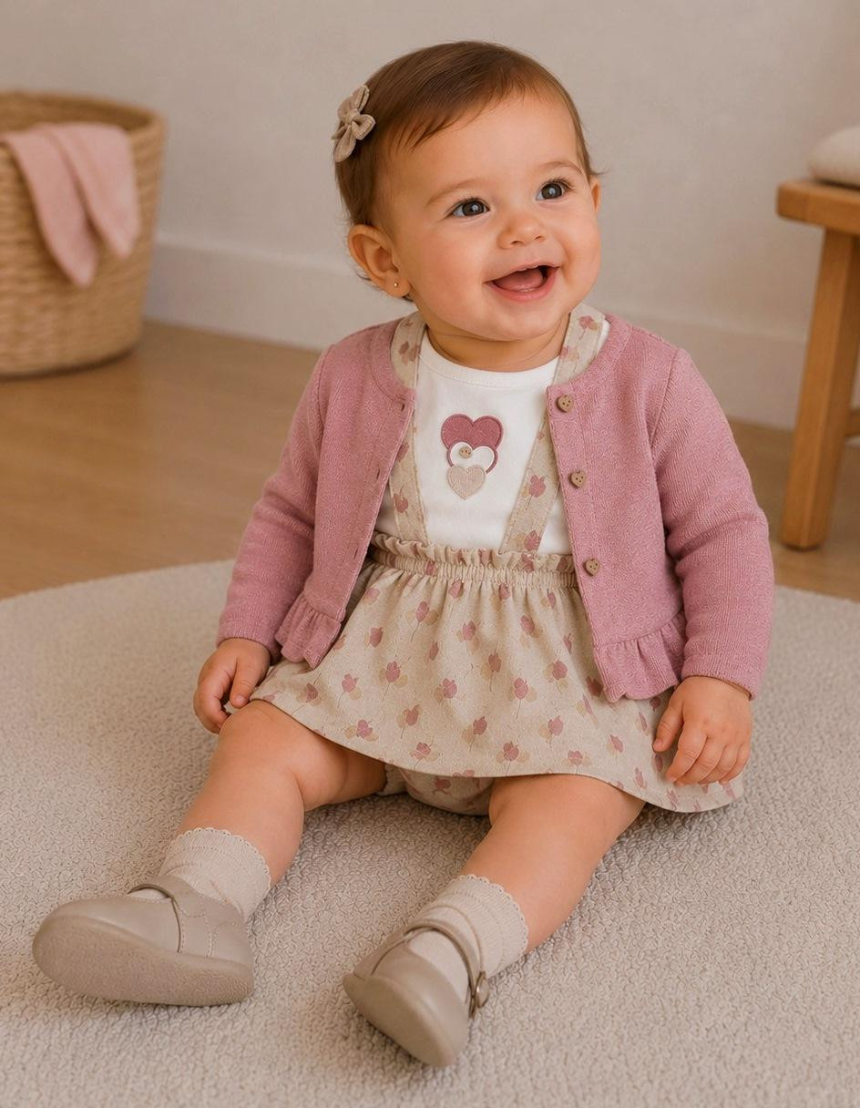 Floral Print Dress with Ruffled Cardigan Floral Print Dress with Ruffled Cardigan — Baby Outfits 2027
