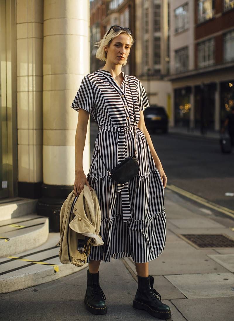 Maxi Dress Appeal: Dr. Martens Boots with Stripes and a Trench Coat Maxi Dress Appeal: Dr. Martens Boots with Stripes and a Trench Coat — Doc Martens Outfits 2027