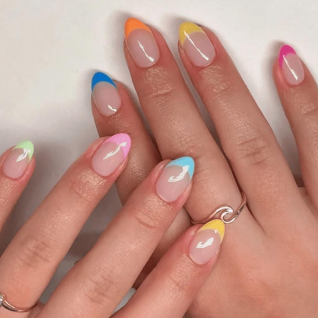 Multi-Color French Tip Almond Nails Multi-Color French Tip Almond Nails — Press On Nails 2027