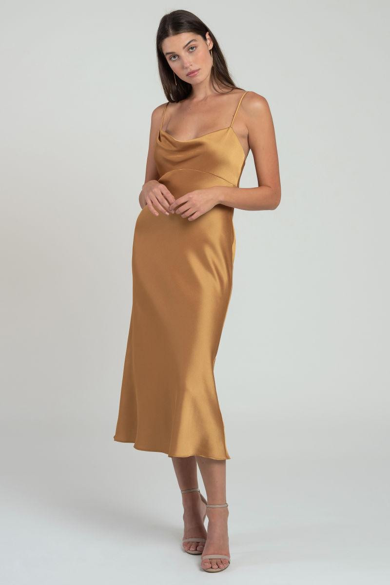 Gleaming Gold Slip Dress with Cowl Neck and Nude Heels Gleaming Gold Slip Dress with Cowl Neck and Nude Heels — Slip Dresses 2027