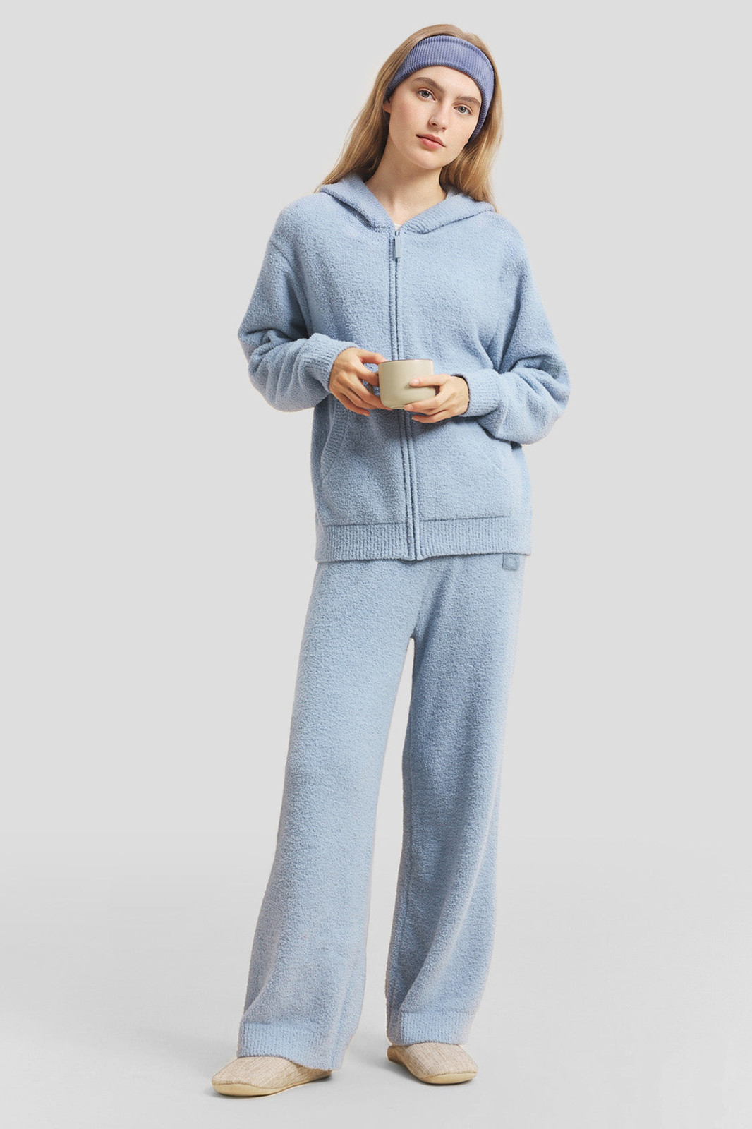Light Blue Textured Fleece Set with Slip-Ons Light Blue Textured Fleece Set with Slip-Ons — Fleece Outfits 2027