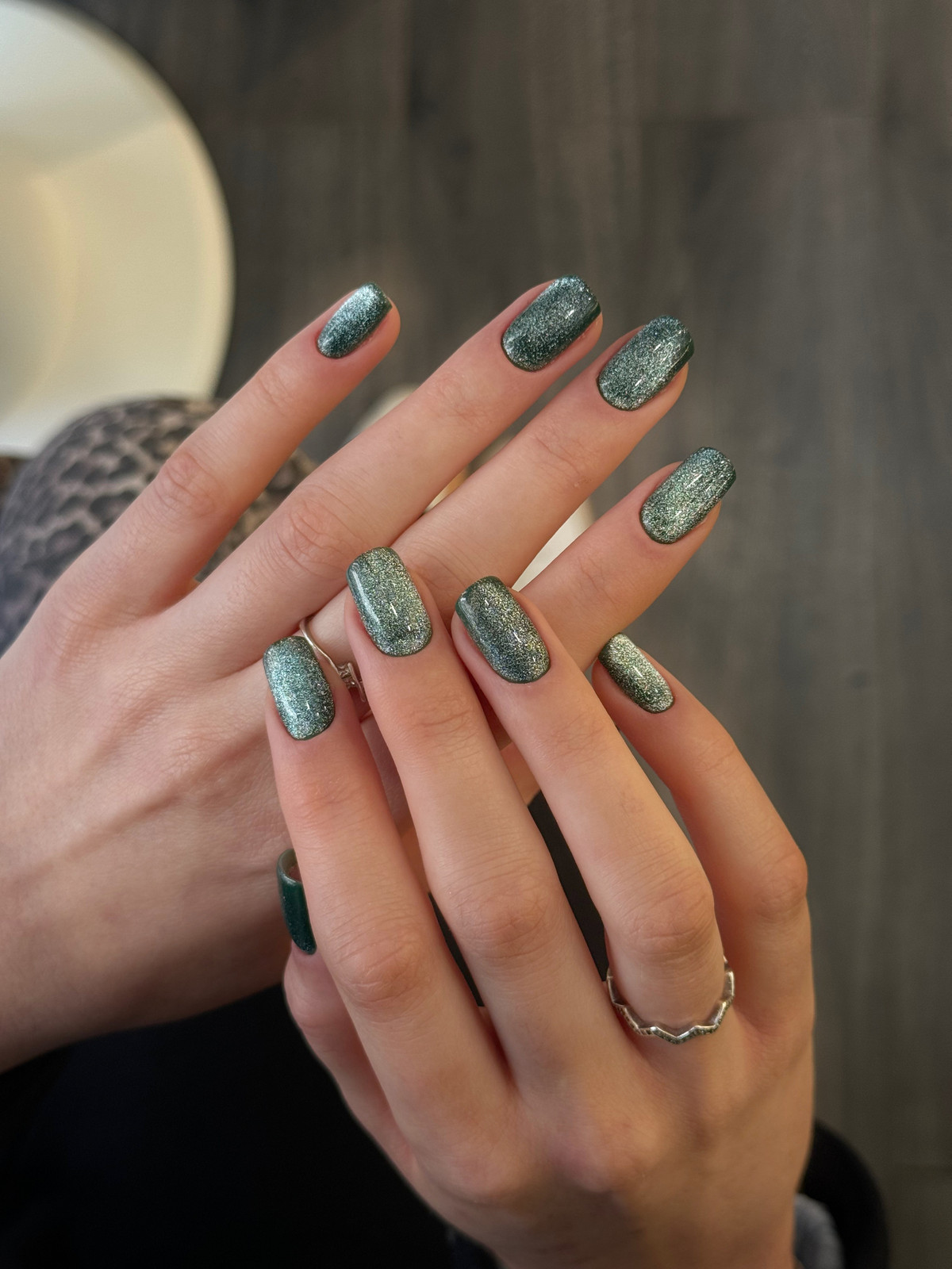 Forest Green Silver Glitter Square Forest Green Silver Glitter Square — Winter Nail Trends 2027
