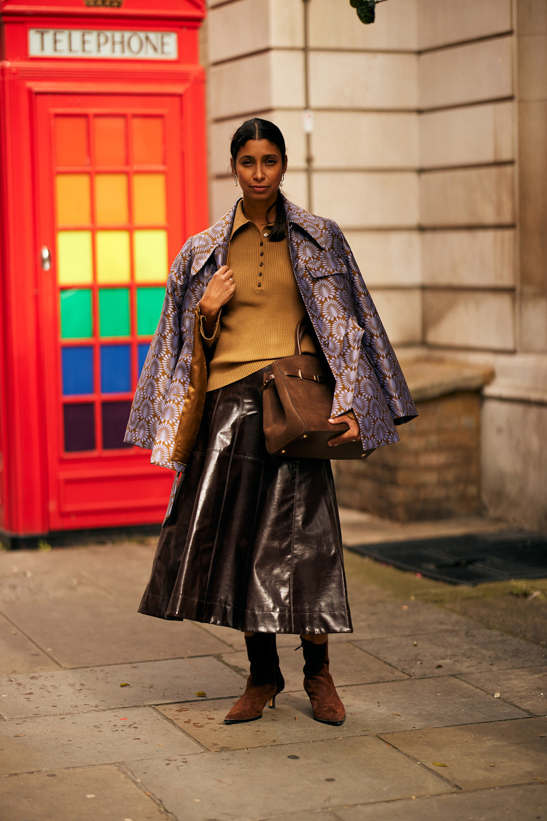 Patterned Jacquard Jacket with Faux Leather Skirt Patterned Jacquard Jacket with Faux Leather Skirt — Fall Capsule Wardrobe 2026