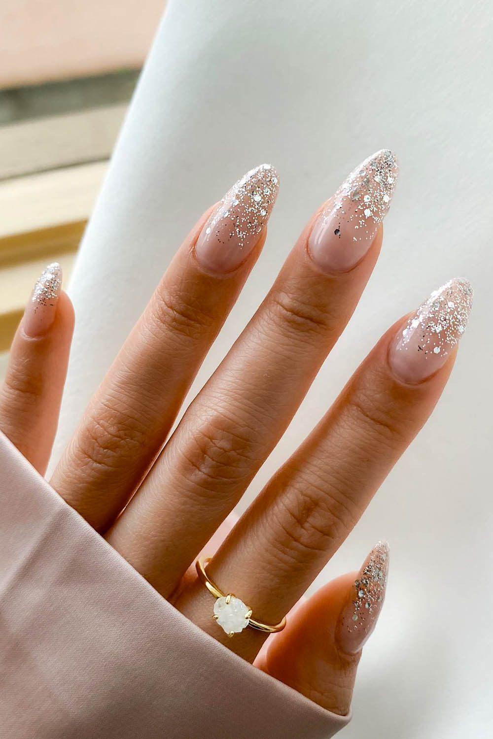 Nude Base Silver Glitter Tip Graduation Nails Nude Base Silver Glitter Tip Graduation Nails — Graduation Nails 2027
