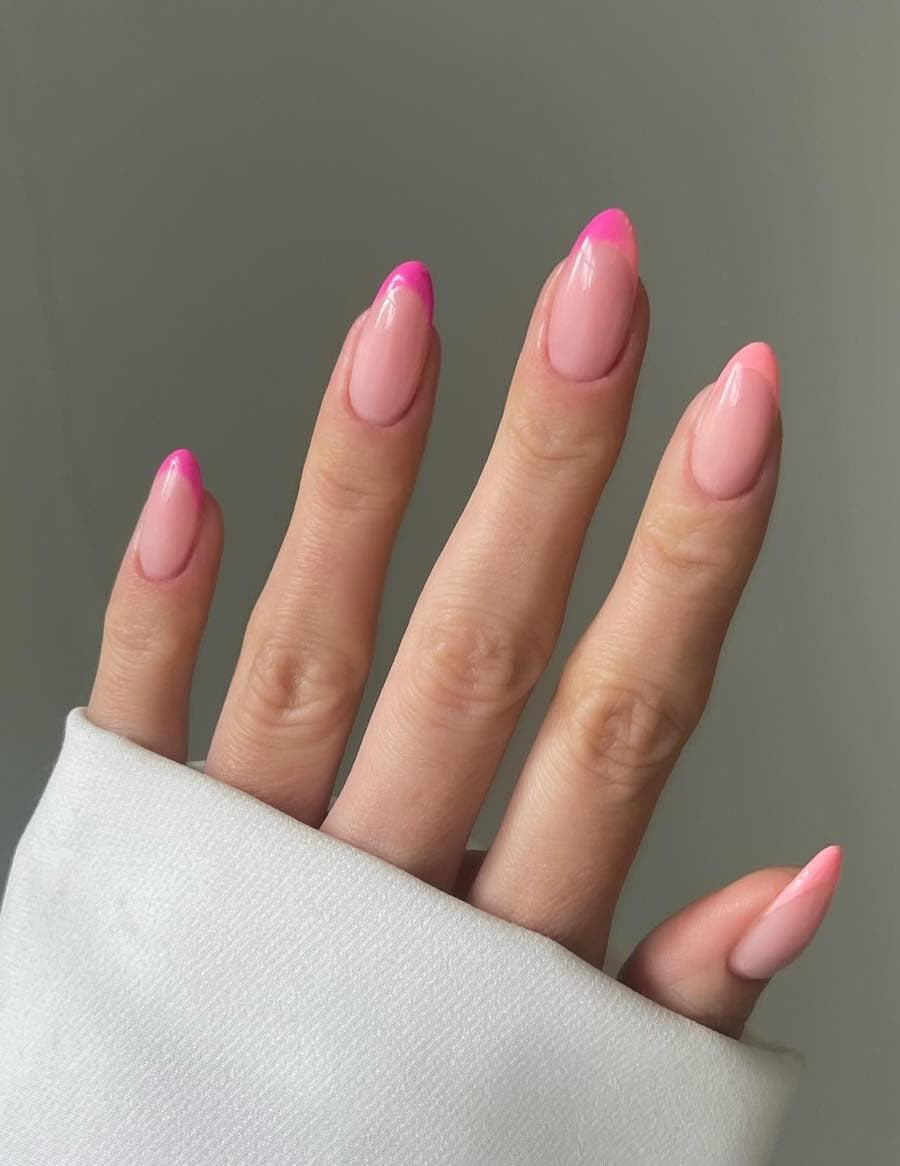 Vibrant Hot Pink French Tip Almonds — Medium Almond Nails 2027