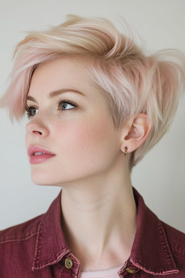 Wavy Pixie With Soft Pink Highlights Wavy Pixie With Soft Pink Highlights — Pink Pixie 2027