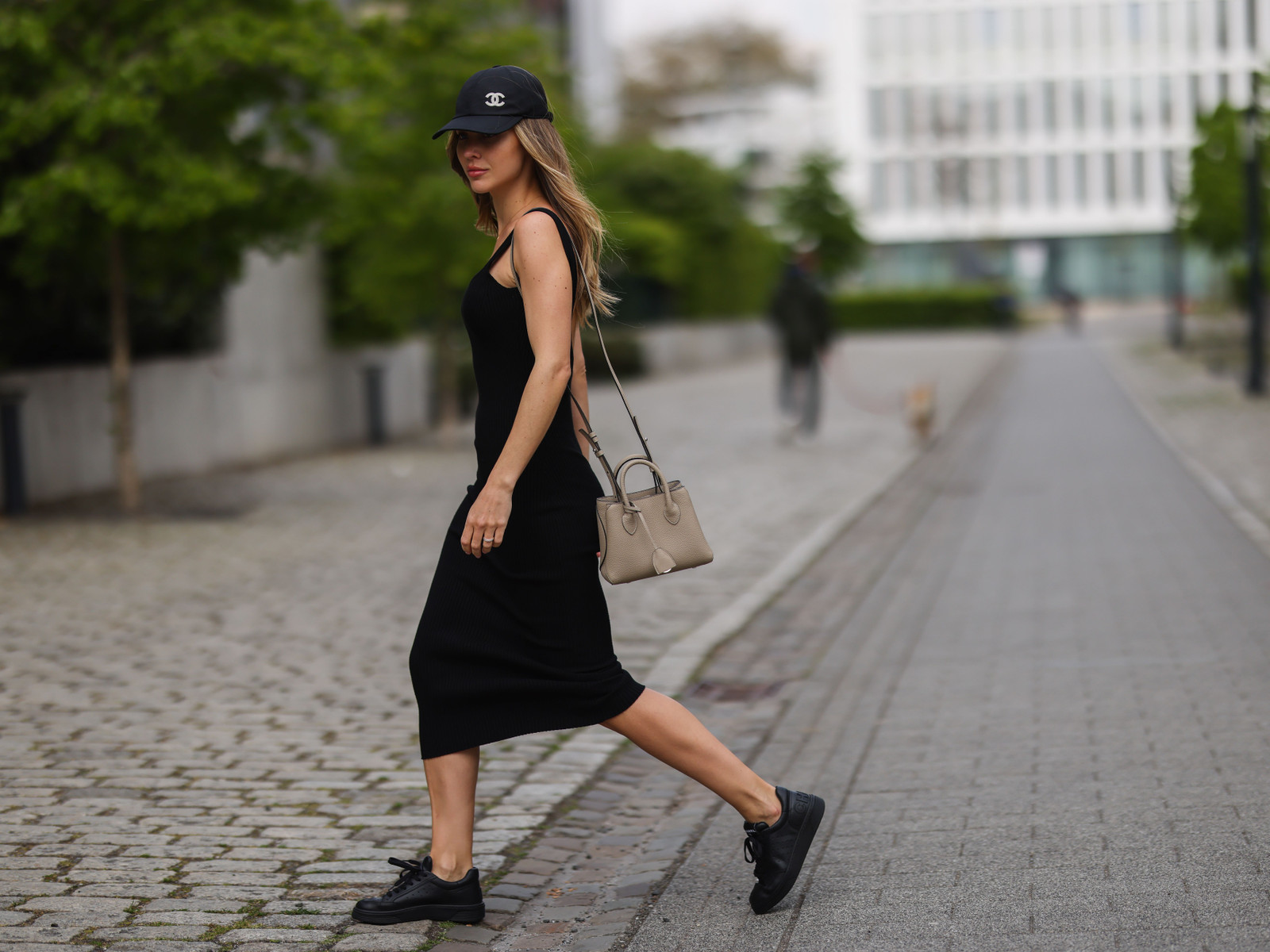 Black Ribbed Knit Midi Dress With Baseball Cap Black Ribbed Knit Midi Dress With Baseball Cap — Sneakers 2027 with Dress Outfits