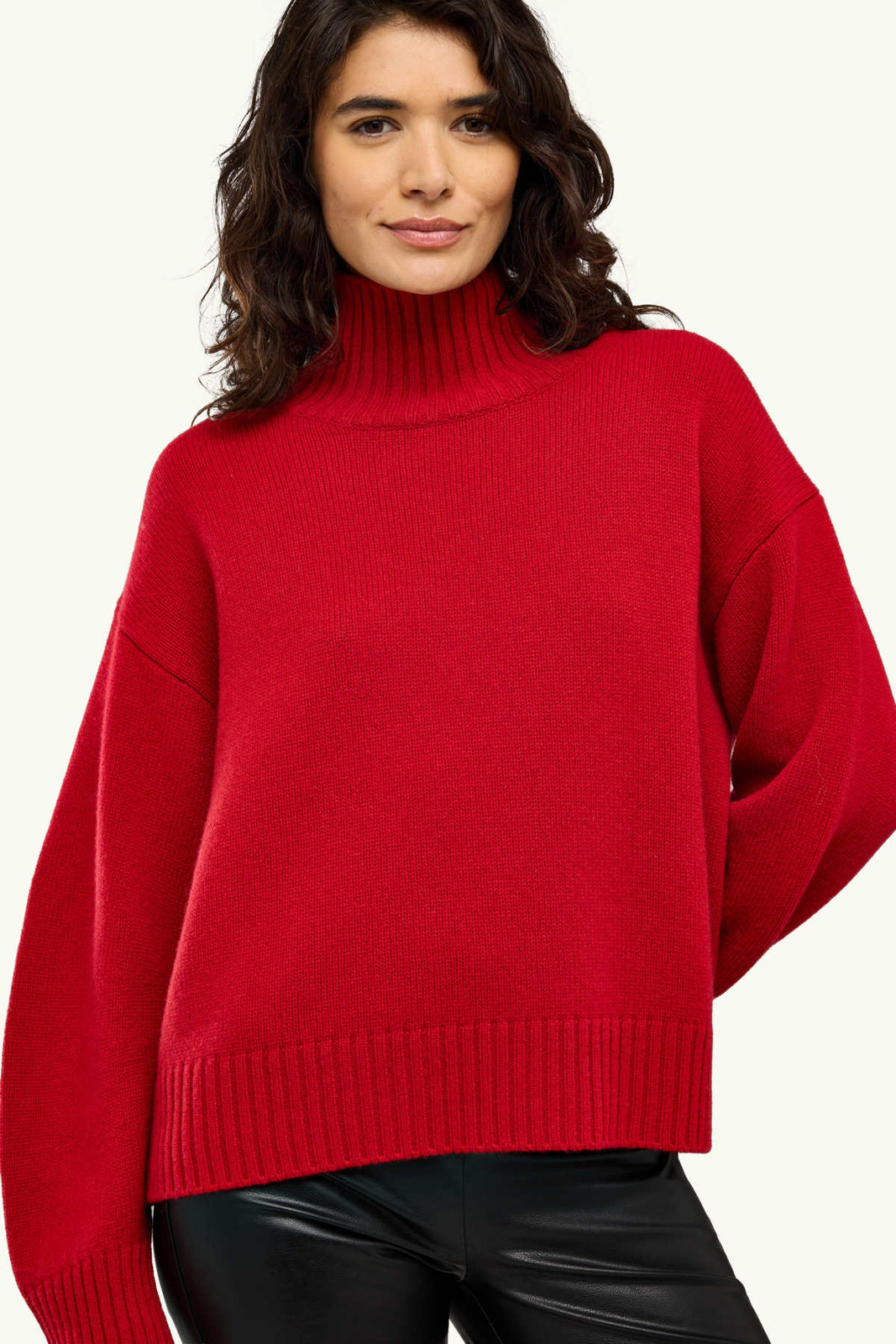 Vibrant Red Oversized Turtleneck with Leather Pants Vibrant Red Oversized Turtleneck with Leather Pants — Oversized Sweater Outfits 2027