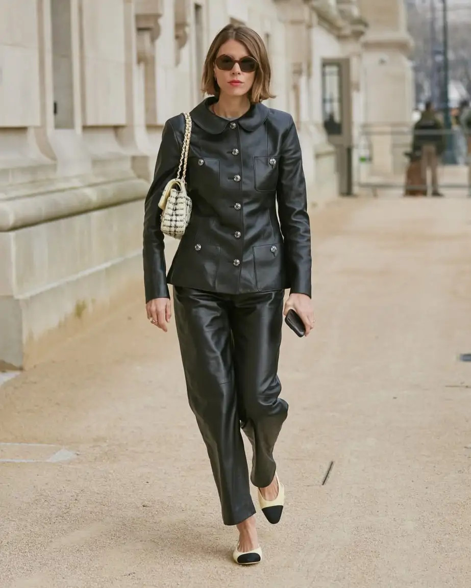 Black Leather Suit: Modern Edge with Silver Button Detail Black Leather Suit: Modern Edge with Silver Button Detail — Business Professional Outfits 2027