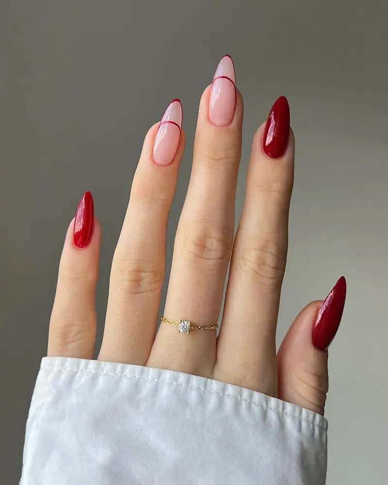 Deep Red And Sheer Pink With Red Accents Visual Idea — Nail Shapes 2027