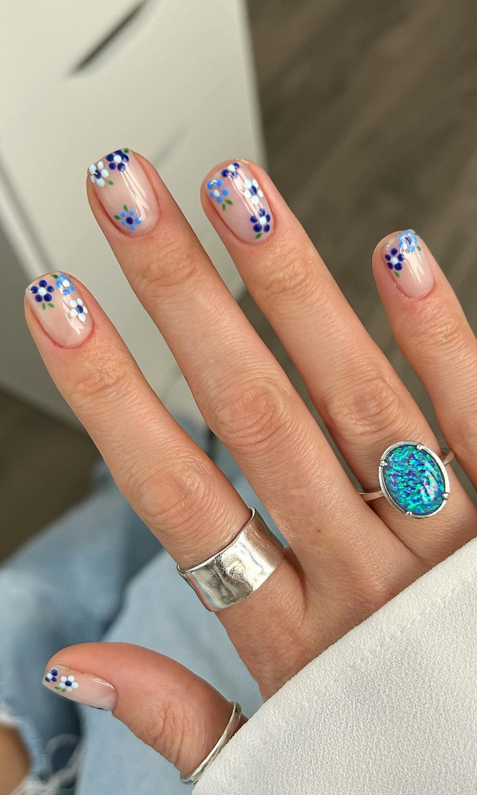 Sheer Nude Base Blue And White Accents Visual Idea Sheer Nude Base Blue And White Accents Visual Idea — Short Spring Nails 2027
